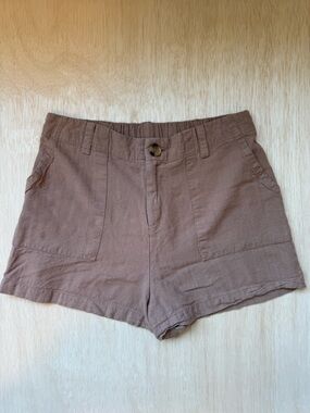 Women’s Brown Linen-Blend Shorts with Elastic Back Waist